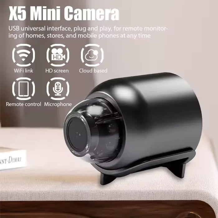 AECAM-X5 Mini WiFi Camera Wireless HD 1080P Security IR Motion Detection Baby Monitor IP Camcorder Remote View (Black 16G)