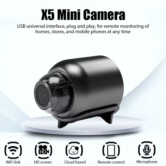 AECAM-X5 Mini WiFi Camera Wireless HD 1080P Security IR Motion Detection Baby Monitor IP Camcorder Remote View (Black 16G)