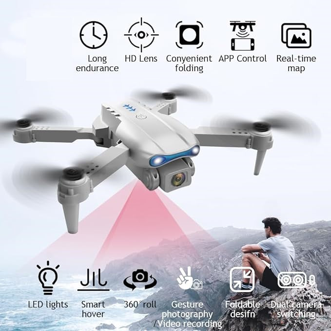 PEETTA E99 PRO Drone with 4K HD Dual Camera, Obstacle Avoidance, Foldable, Height Keep, Mini, HD Dual Camera Adults and Teenager Fordable Remote RC HD 1080P