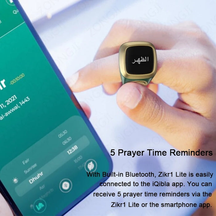 iQIBLA Smart Tasbih Zikr Ring- Muslim Prayer- Prayer timing reminder- OLED display- Tasbih Counter- Smart Ring- Wearable Technology- Waterproof Black 22mm- E0120BK- 20mm- USB